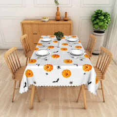 Aperturee - Aperturee Halloween Rectangle Tablecloth with Yellow Pumpkins and Bats for Spooky and Fun Holiday Party Decor