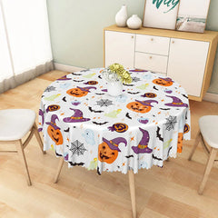 Aperturee - Aperturee Halloween Round Tablecloth with Jack-O’-Lanterns Bats and Ghosts for Spooky Kids Party Decor