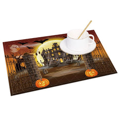 Aperturee - Aperturee Halloween Set of 4 Placemats with Bat Ghost Castle and Jack-O’-Lantern for Spooky Party Decor