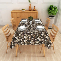 Aperturee - Aperturee Halloween Skull Rectangle Tablecloth in Brown and White for Gothic and Spooky Pirate Themed Party Decor