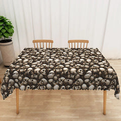 Aperturee - Aperturee Halloween Skull Rectangle Tablecloth in Brown and White for Gothic and Spooky Pirate Themed Party Decor