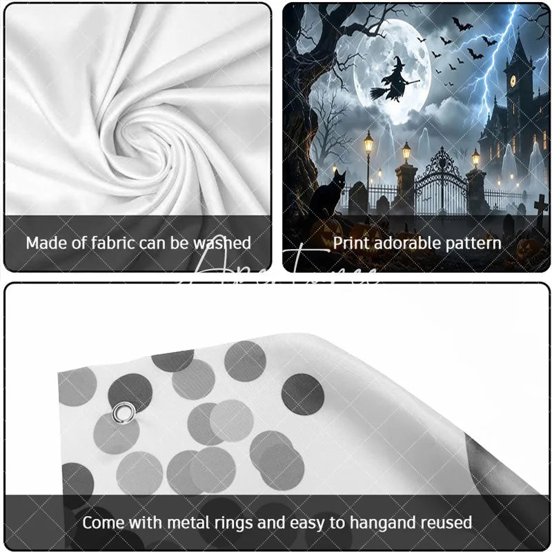 Aperturee - Aperturee Halloween Witch Full Moon Haunted Mansion Garage Door Banner Spooky Graveyard Jack-o’-Lanterns Decor
