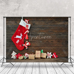 Aperturee - Aperturee Hanging Christmas Stockings Gifts Wooden Backdrop
