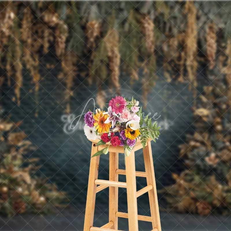 Aperturee - Aperturee Hanging Gold Pine Cone Christmas Backdrop Blue Winter Floral Photography Background