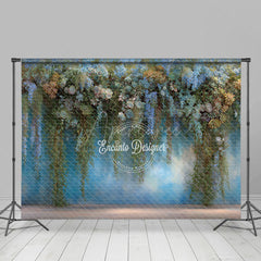 Aperturee - Aperturee Hanging Greenery and Succulent Wall Photography Backdrop Blue and Purple Floral Modern Wedding Photo Background
