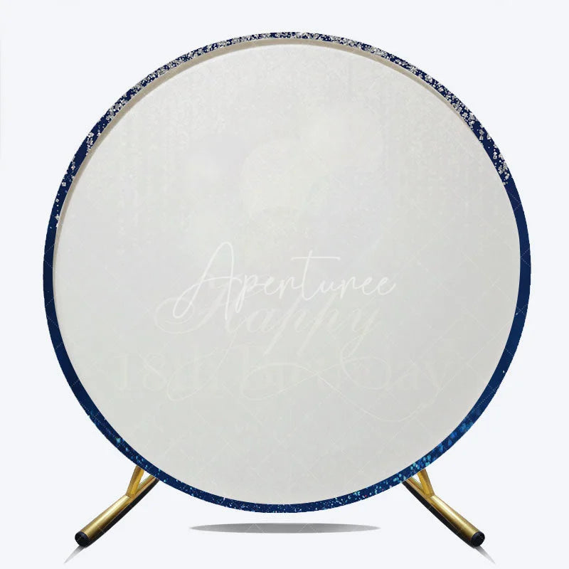 Aperturee - Aperturee Happy 18th Birthday Round Backdrop Navy Blue Silver Balloon Party Decoration Glitter Drip Background