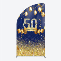 Aperturee - Aperturee Happy 50th Birthday Half Moon Arch Backdrop Royal Blue and Gold Balloons Diamond Glitter Party Decor for 50th