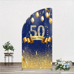 Aperturee - Aperturee Happy 50th Birthday Half Moon Arch Backdrop Royal Blue and Gold Balloons Diamond Glitter Party Decor for 50th