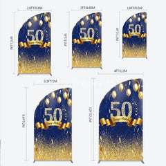 Aperturee - Aperturee Happy 50th Birthday Half Moon Arch Backdrop Royal Blue and Gold Balloons Diamond Glitter Party Decor for 50th