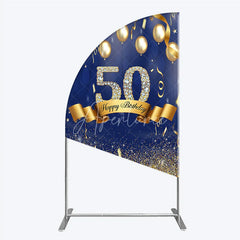 Aperturee - Aperturee Happy 50th Birthday Half Moon Arch Backdrop Royal Blue and Gold Balloons Diamond Glitter Party Decor for 50th