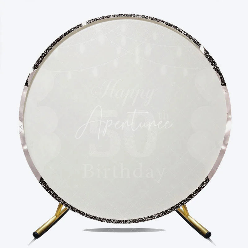 Aperturee - Aperturee Happy 50th Birthday Round Backdrop Black Silver Glitter Diamond 50th Celebration Elegant Party Decor
