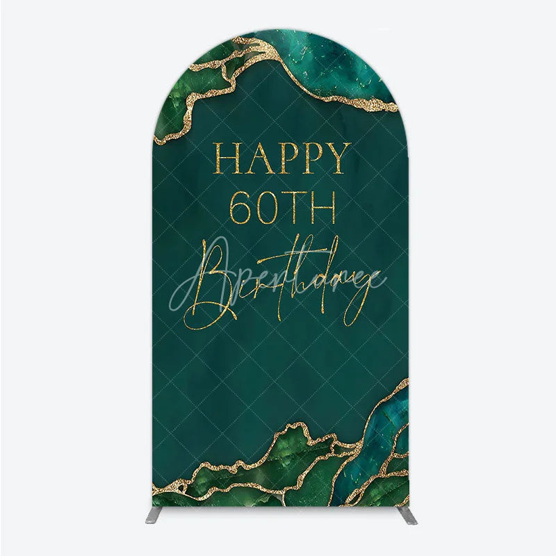 Aperturee - Aperturee Happy 60th Birthday Arch Backdrop Emerald Green Gold Marble Decoration Abstract Luxury Background