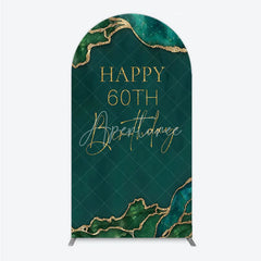 Aperturee - Aperturee Happy 60th Birthday Arch Backdrop Emerald Green Gold Marble Decoration Abstract Luxury Background