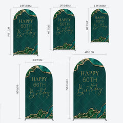 Aperturee - Aperturee Happy 60th Birthday Arch Backdrop Emerald Green Gold Marble Decoration Abstract Luxury Background