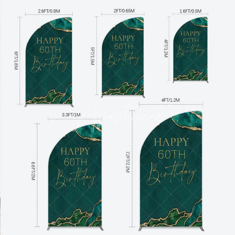 Aperturee - Aperturee Happy 60th Birthday Half Moon Arch Backdrop Emerald Green Gold Marble Decoration Abstract Luxury Background