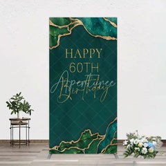 Aperturee - Aperturee Happy 60th Birthday Rectangle Backdrop Emerald Green Gold Marble Decoration Abstract Luxury Background