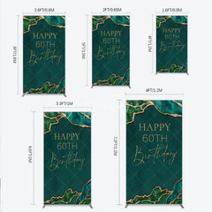 Aperturee - Aperturee Happy 60th Birthday Rectangle Backdrop Emerald Green Gold Marble Decoration Abstract Luxury Background