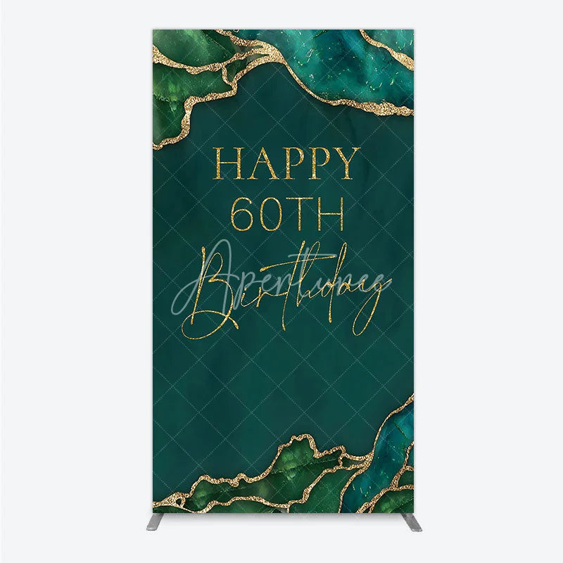 Aperturee - Aperturee Happy 60th Birthday Rectangle Backdrop Emerald Green Gold Marble Decoration Abstract Luxury Background