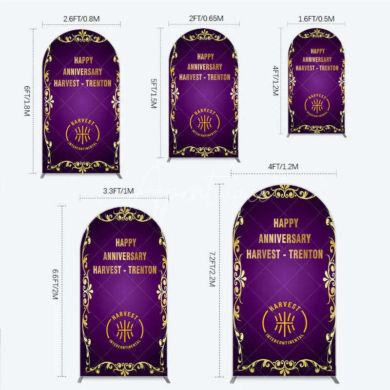 Aperturee - Aperturee Happy Anniversary Corporate Event Arch Backdrop Elegant Purple and Gold Ornate Frame Company Party Photo Booth Decor