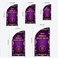 Aperturee - Aperturee Happy Anniversary Corporate Event Half Moon Arch Backdrop Elegant Purple and Gold Ornate Frame Company Party Photo