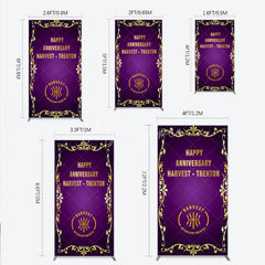 Aperturee - Aperturee Happy Anniversary Corporate Event Rectangle Backdrop Elegant Purple and Gold Ornate Frame Company Party Photo Booth