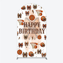Aperturee - Aperturee Happy Birthday Arch Backdrop Basketballs or Bows Gender Reveal He or She Sports Theme Party Decor