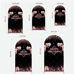 Aperturee - Aperturee Happy Birthday Arch Backdrop Rose Gold Balloons Black Glitter Champagne Decor