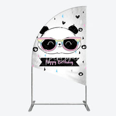 Aperturee - Aperturee Happy Birthday Cartoon Panda Half Moon Arch Backdrop with Rainbow Sunglasses Silver Textured Background Party Decor