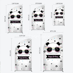 Aperturee - Aperturee Happy Birthday Cartoon Panda Half Moon Arch Backdrop with Rainbow Sunglasses Silver Textured Background Party Decor