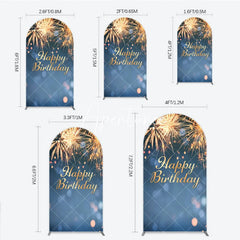 Aperturee - Aperturee Happy Birthday Golden Sparkling Bursts Round Top Arch Backdrop Blue Elegant Party Decoration