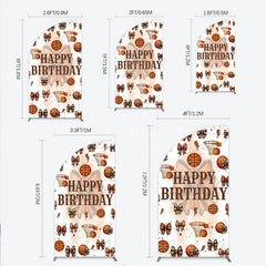 Aperturee - Aperturee Happy Birthday Half Moon Arch Backdrop Basketballs or Bows Gender Reveal He or She Sports Theme Party Decor