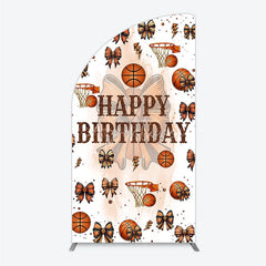 Aperturee - Aperturee Happy Birthday Half Moon Arch Backdrop Basketballs or Bows Gender Reveal He or She Sports Theme Party Decor
