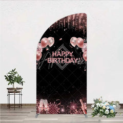 Aperturee - Aperturee Happy Birthday Half Moon Arch Backdrop Rose Gold Balloons Black Glitter Champagne Decor
