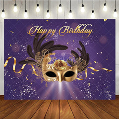 Aperturee - Aperturee Happy Birthday Masquerade Mask Backdrop Purple and Gold Glitter Rose Party Background Royal Venetian Prom Decorations