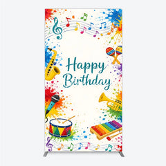 Aperturee - Aperturee Happy Birthday Musical Instruments Rectangle Arch Backdrop Vibrant Colorful Paint Splatters Party Decor