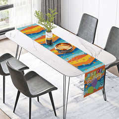 Aperturee - Aperturee Happy Birthday Party Table Runner with Colorful Stars and Balloons for Kids Celebration Table Decoration