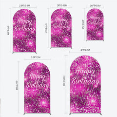 Aperturee - Aperturee Happy Birthday Pink Disco Arch Backdrop Glam Sequin Glitter Effect Girl’s Night Out Party Photo Booth Decor