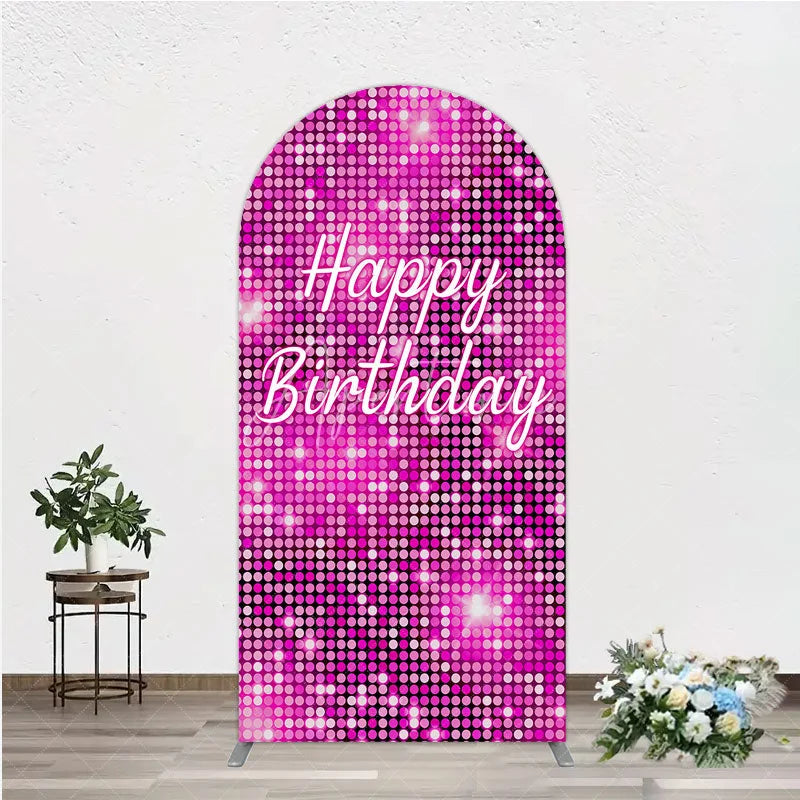 Aperturee - Aperturee Happy Birthday Pink Disco Arch Backdrop Glam Sequin Glitter Effect Girl’s Night Out Party Photo Booth Decor