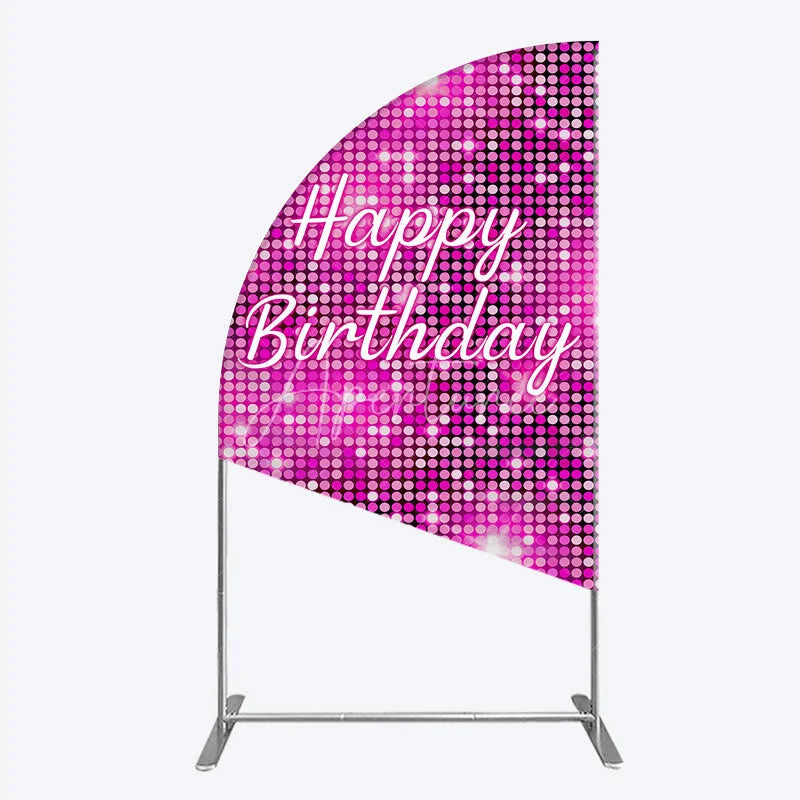 Aperturee - Aperturee Happy Birthday Pink Disco Half Moon Arch Backdrop Glam Sequin Glitter Effect Girl’s Night Out Party Photo Booth Decor