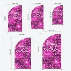 Aperturee - Aperturee Happy Birthday Pink Disco Half Moon Arch Backdrop Glam Sequin Glitter Effect Girl’s Night Out Party Photo Booth Decor