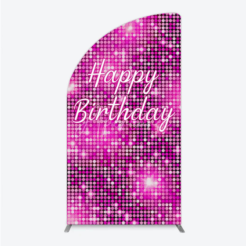 Aperturee - Aperturee Happy Birthday Pink Disco Half Moon Arch Backdrop Glam Sequin Glitter Effect Girl’s Night Out Party Photo Booth Decor