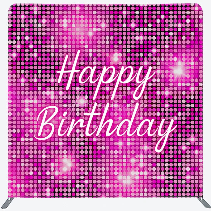 Aperturee - Aperturee Happy Birthday Pink Sequin Tension Fabric Backdrop Disco Ball Glitter Effect Background Glam Party Decor for Girls