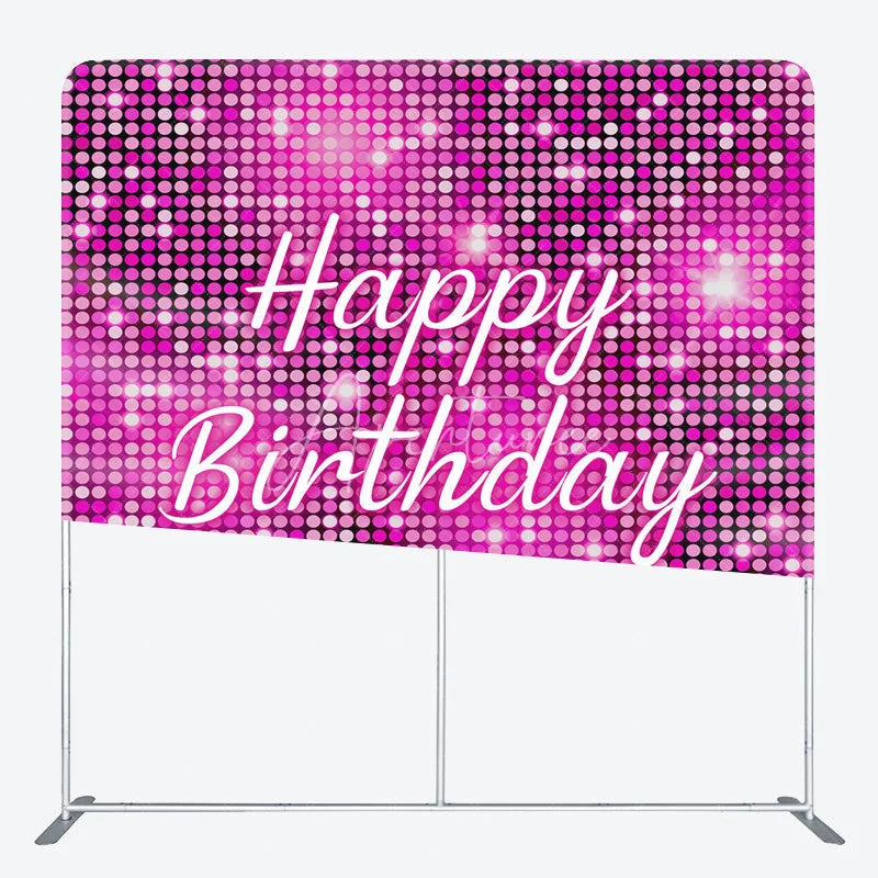 Aperturee - Aperturee Happy Birthday Pink Sequin Tension Fabric Backdrop Disco Ball Glitter Effect Background Glam Party Decor for Girls