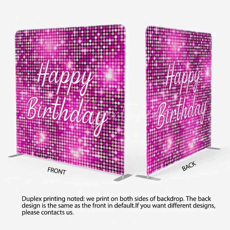 Aperturee - Aperturee Happy Birthday Pink Sequin Tension Fabric Backdrop Disco Ball Glitter Effect Background Glam Party Decor for Girls