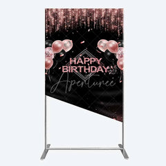 Aperturee - Aperturee Happy Birthday Rectangle Backdrop Rose Gold Balloons Black Glitter Champagne Decor