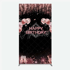 Aperturee - Aperturee Happy Birthday Rectangle Backdrop Rose Gold Balloons Black Glitter Champagne Decor