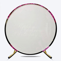 Aperturee - Aperturee Happy Birthday Round Backdrop for Her Black and Magenta with Floral and Champagne Elegant High Heels Party
