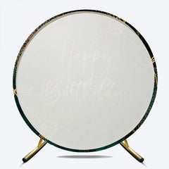 Aperturee - Aperturee Happy Birthday Round Backdrop in Emerald Green and Gold Elegant Marble Texture Modern Party Photo Booth Decor