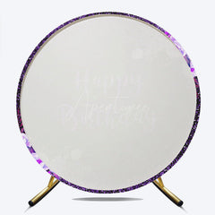 Aperturee Aperturee Happy Birthday Round Backdrop for Women Black and Purple Glitter with Floral Elegant Milestone Party Photo Prop