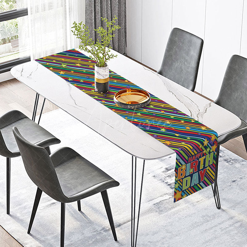 Aperturee - Aperturee Happy Birthday Table Runner with Colorful Rainbow Stripes Fun and Festive Party Supplies for Kids Celebration